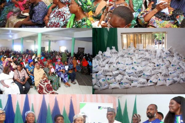 Fidelity Bank Lokoja Branch distributes food items to vulnerable residents during its Food Bank corporate social responsibility programme in Kogi State.