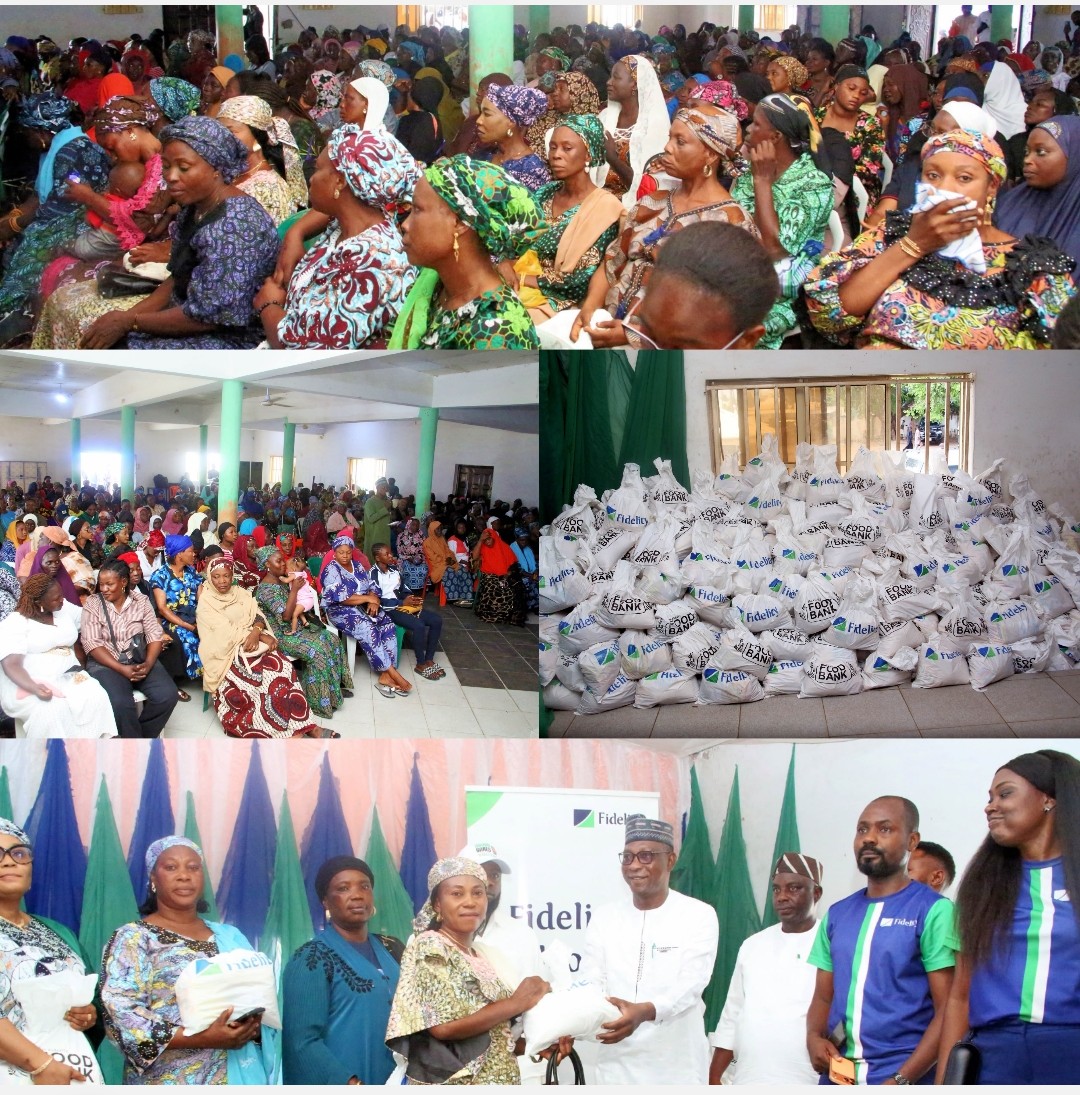 Fidelity Bank Lokoja Branch distributes food items to vulnerable residents during its Food Bank corporate social responsibility programme in Kogi State.
