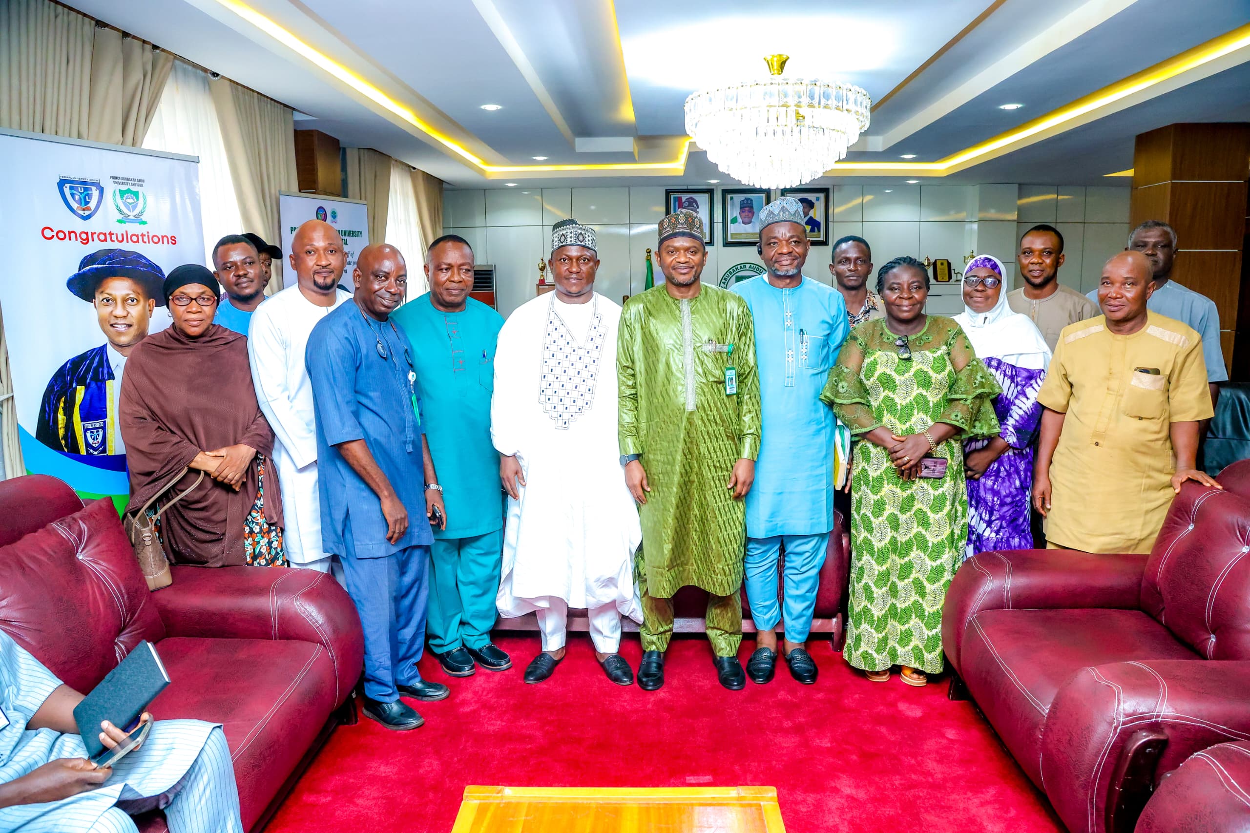 PAAU Vice-Chancellor Prof. Salisu Ogbo Usman receives Federal Teaching Hospital Lokoja CMD Dr. Abdulrahman Shehu during a courtesy visit in Anyigba.
