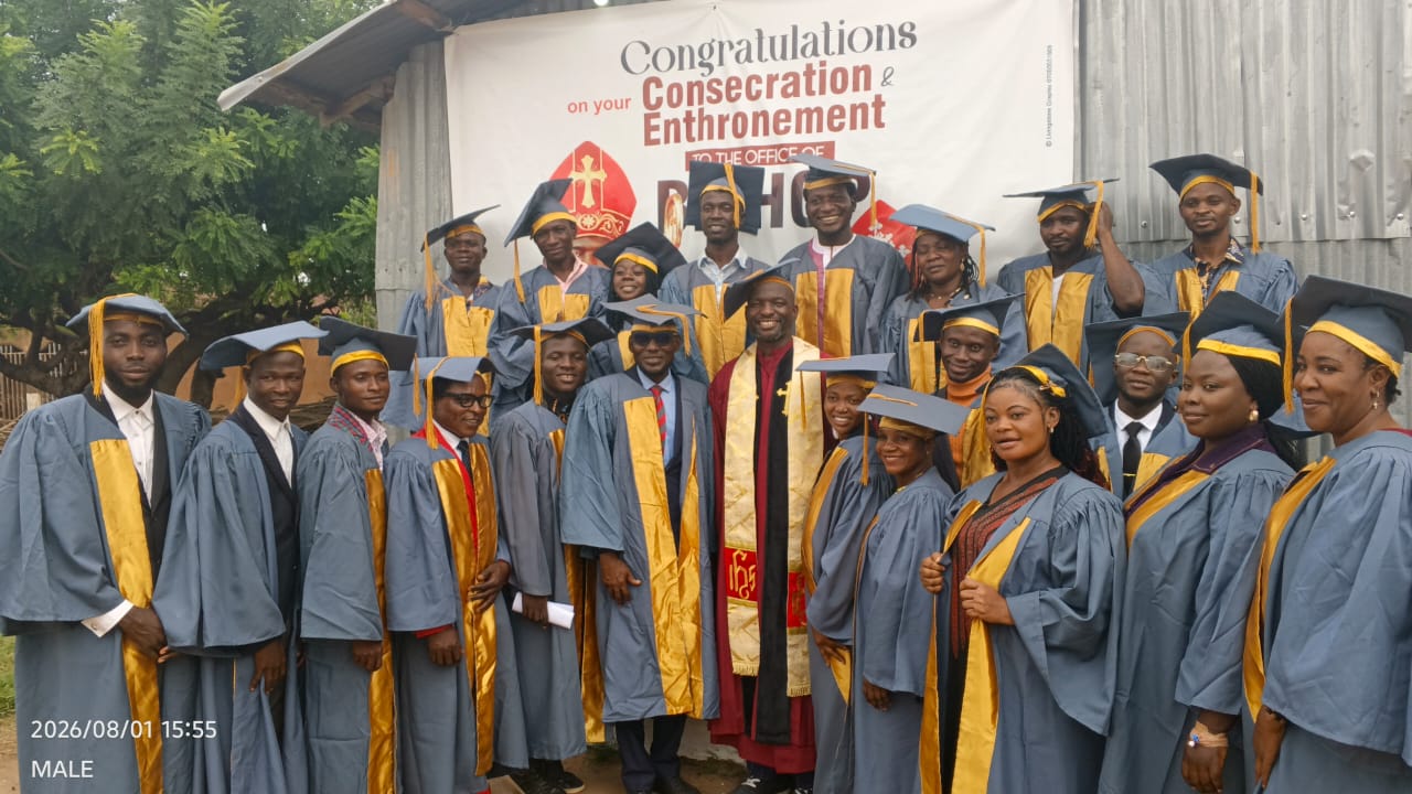 Bishop Dr. Ovye John Attah with newly admitted students during the 8th matriculation ceremony of Threshing Floor International School of Ministry and Biblical Studies in Lafia.