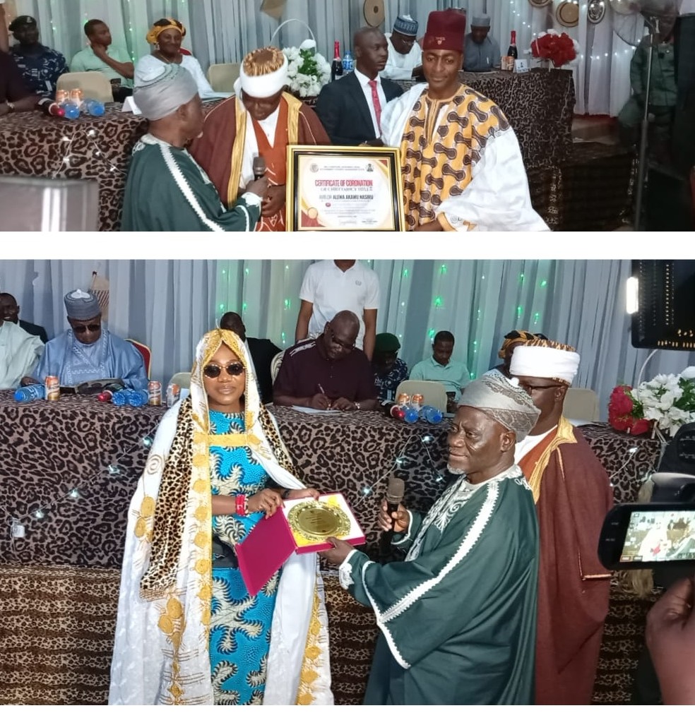 SSA to the president on community engagement, Dr. Abiodun Essiet and Dr. Alewa Akawu Nasiru, while receiving traditional tittles by Chim Nku, Amb. Habila Adamu Aboki.