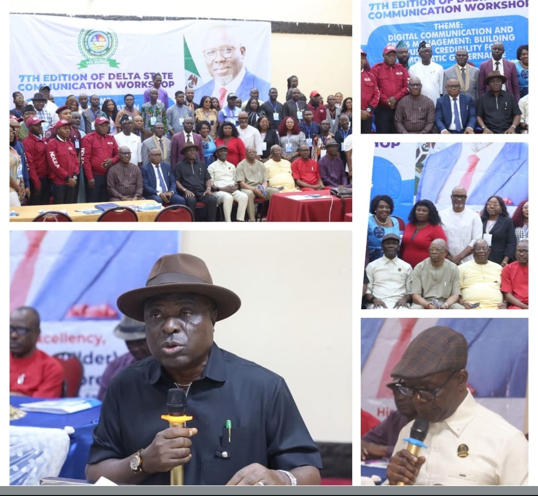 Governor Sheriff Oborevwori, represented by Commissioner Samuel Oligida, declaring open DELCOM 2026 in Asaba.