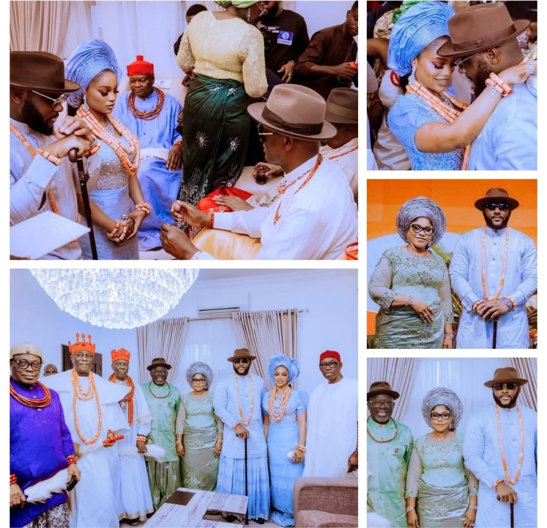 Governor Sheriff Oborevwori and family at son Innocent’s traditional wedding