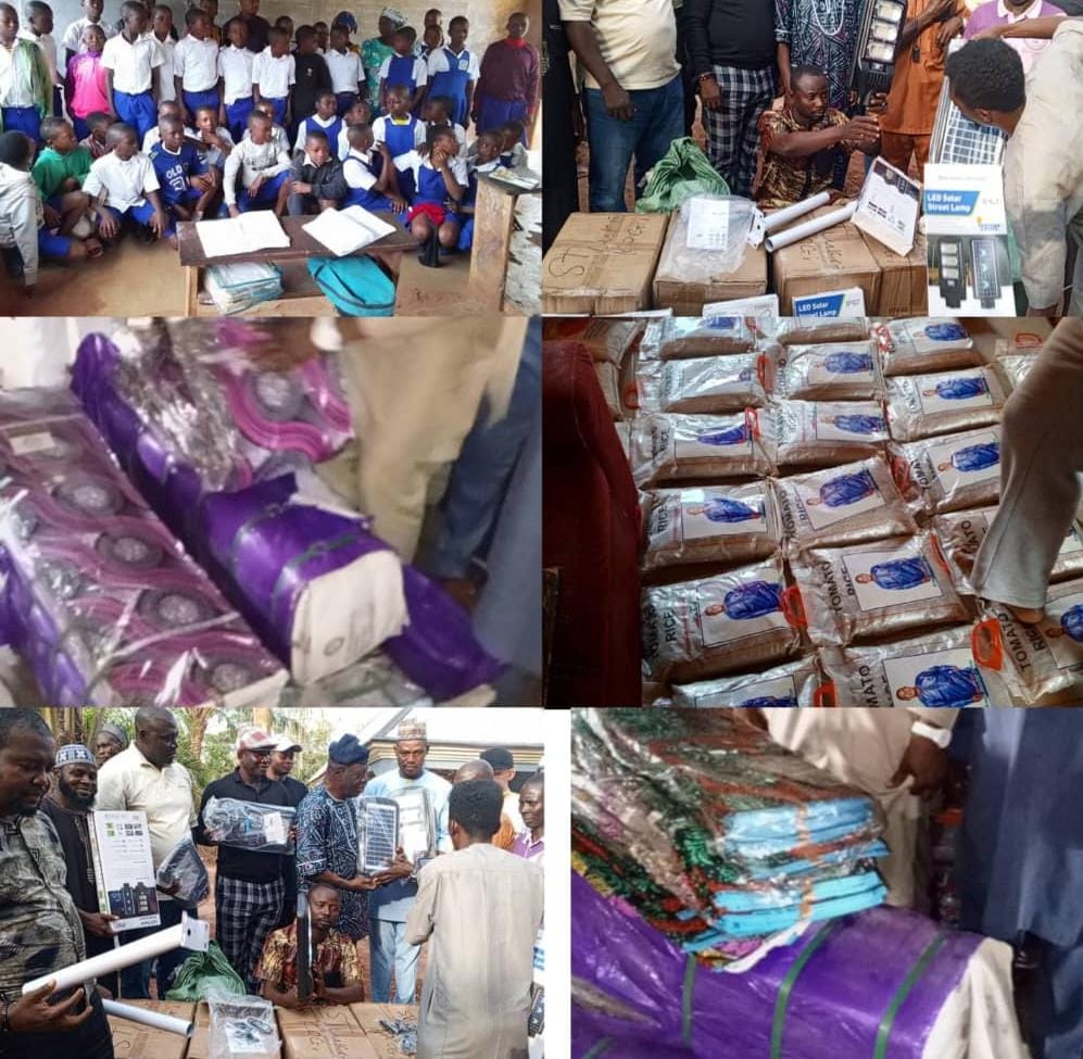 Kogi-born philanthropist Engr Sunday Peter has supported residents of Olamaboro with solar lights, clothes, rice, cash assistance and scholarships.