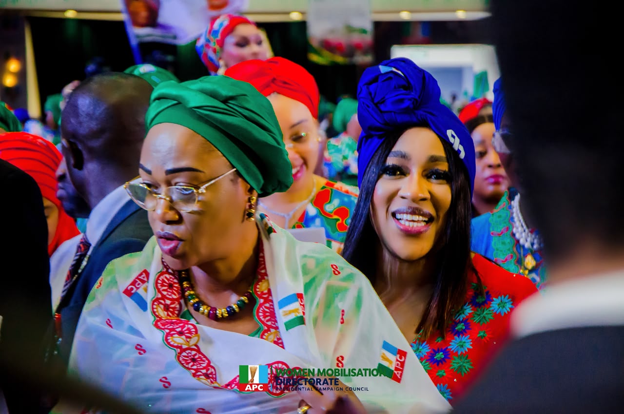 First Lady Oluremi Tinubu and Former Minister of Humanitarian Affairs and Poverty Alleviation, Dr. Betta Edu and APC women stakeholders during the 2026 Women’s Summit in Abuja.